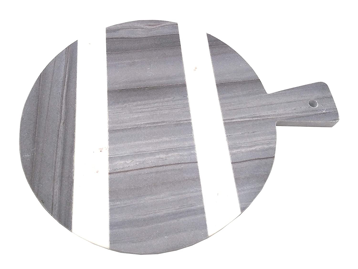 Stone Essential Round Marble Chopping Board, Cheese Platter, Cutting Board with Handle for Kitchen, Wine Serving and Gift (Grey & White)
