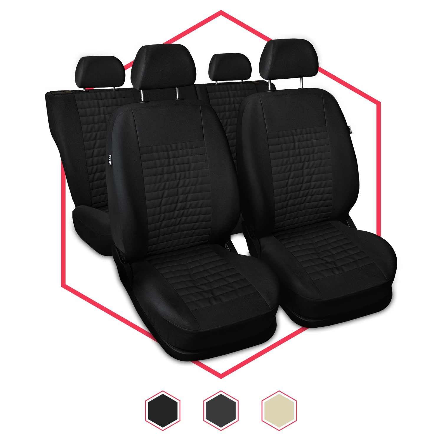3er Set Saferide Autositzbezüge PKW universal | Auto Sitzbezüge Kunstleder Grau für Airbag geeignet | für Vordersitze und Rückbank | 1+1 Autositze vorne und 1 Sitzbank hinten teilbar 2 Reißverschlüsse