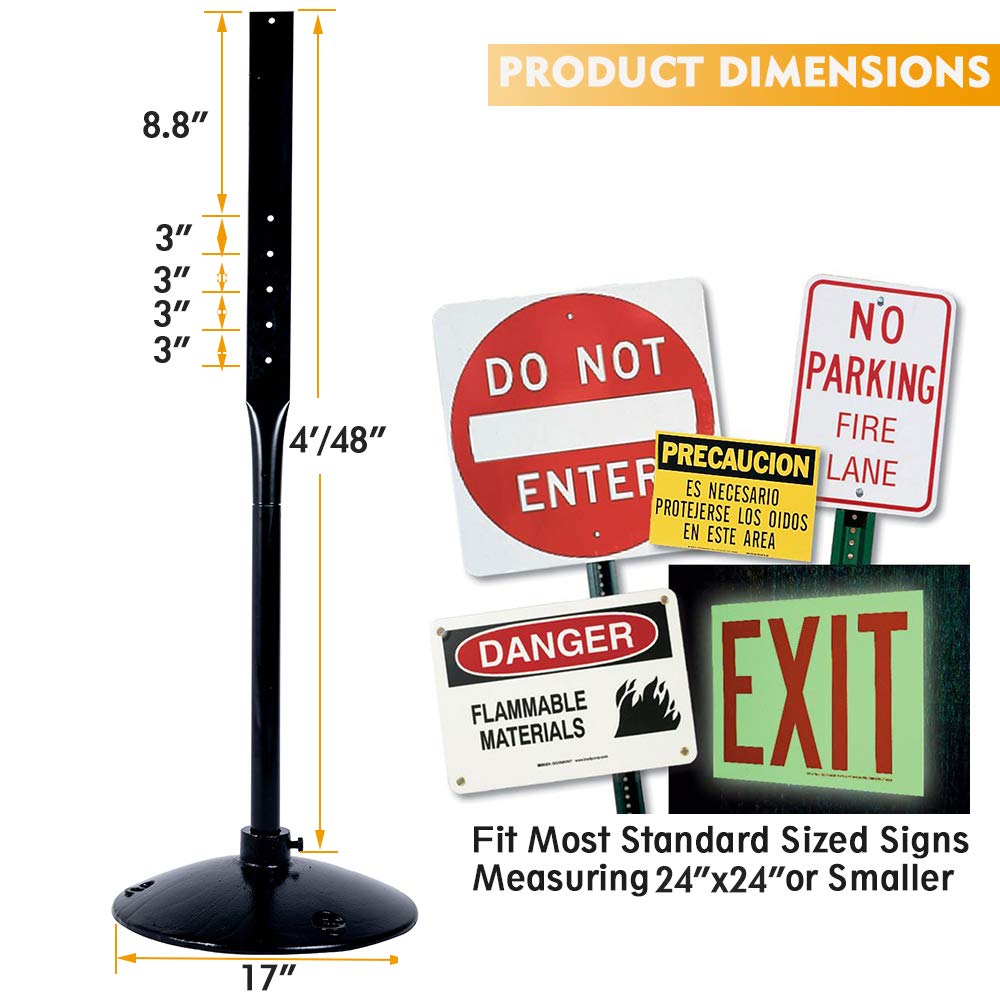 kdgarden Cast Iron Sign Post and Base Kit 17" Dia Stand with 48" Post