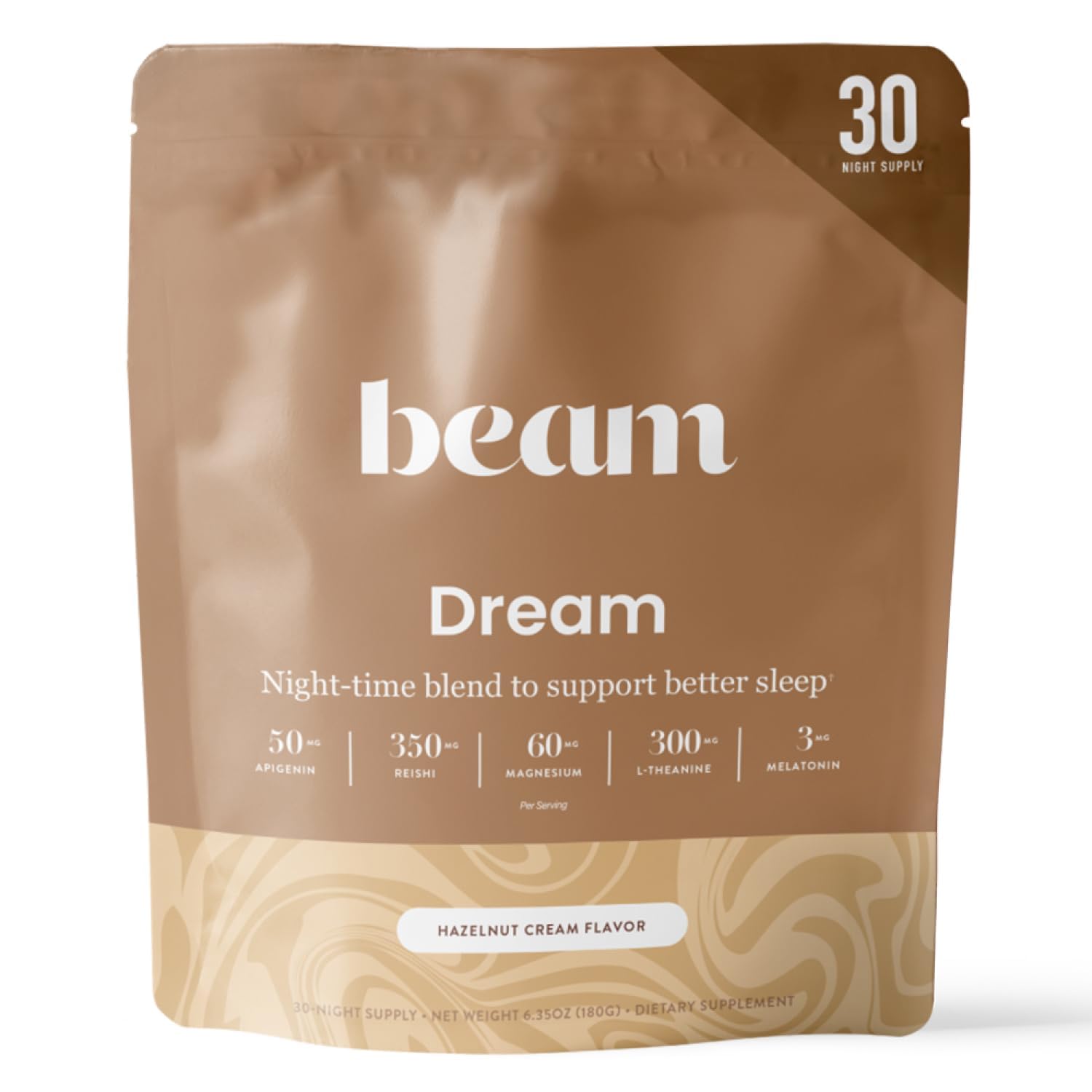 Dream Hazelnut Flavor | Natural Ingredients | L-Theanine | Magnesium | Calm Support Supplement | No Sugar Added, Powder, 30 Servings