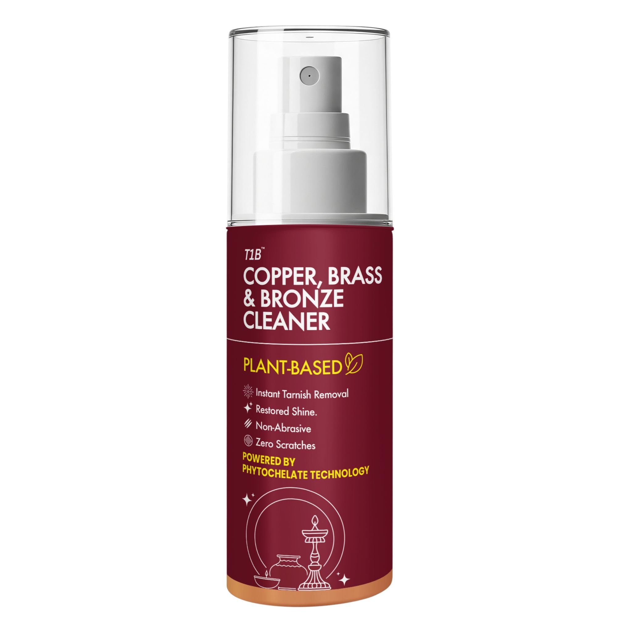 T1B Instant Copper, Brass & Bronze Cleaner Spray | Plant Based Non Toxic Metal Polish | Tarnish & Oxidation Removal for Utensils, Idols, Diyas, Cookware & Drinkware | Zero Abrasives & Scratches(150ml)-image-13