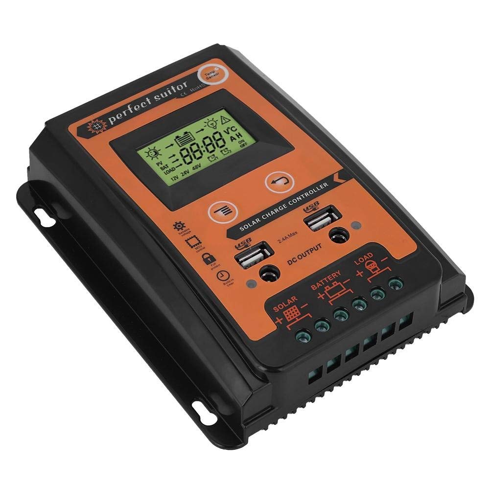 Regulador de Carga Solar MPPT, 30/50/70A Controlador con 2 Puertos USB para Placa Solar, Baterias(50A)