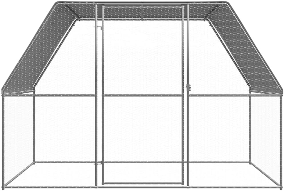FAMIROSA Outdoor Walk-in Chicken Coop Cage Wire Mesh Sidewalls Fence Galvanized Steel Lockable with PE Roof Cover Backyard Garden Pet Run House for Bunny Hen Ducks Goose 9.8' x 6.6' x 6.6'