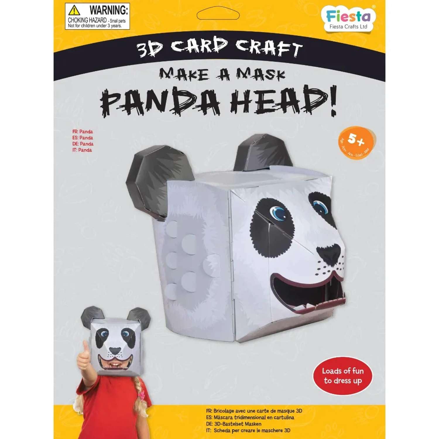 Fiesta Crafts Ltd Various Fiesta Crafts Panda 3D Mask Kit - Colourful & Easy To Assemble Panda Head Costume - Complete Arts And Crafts Set To Improve Motor Skills, Creativity, & Imagination - Fits Kids & Adult Heads