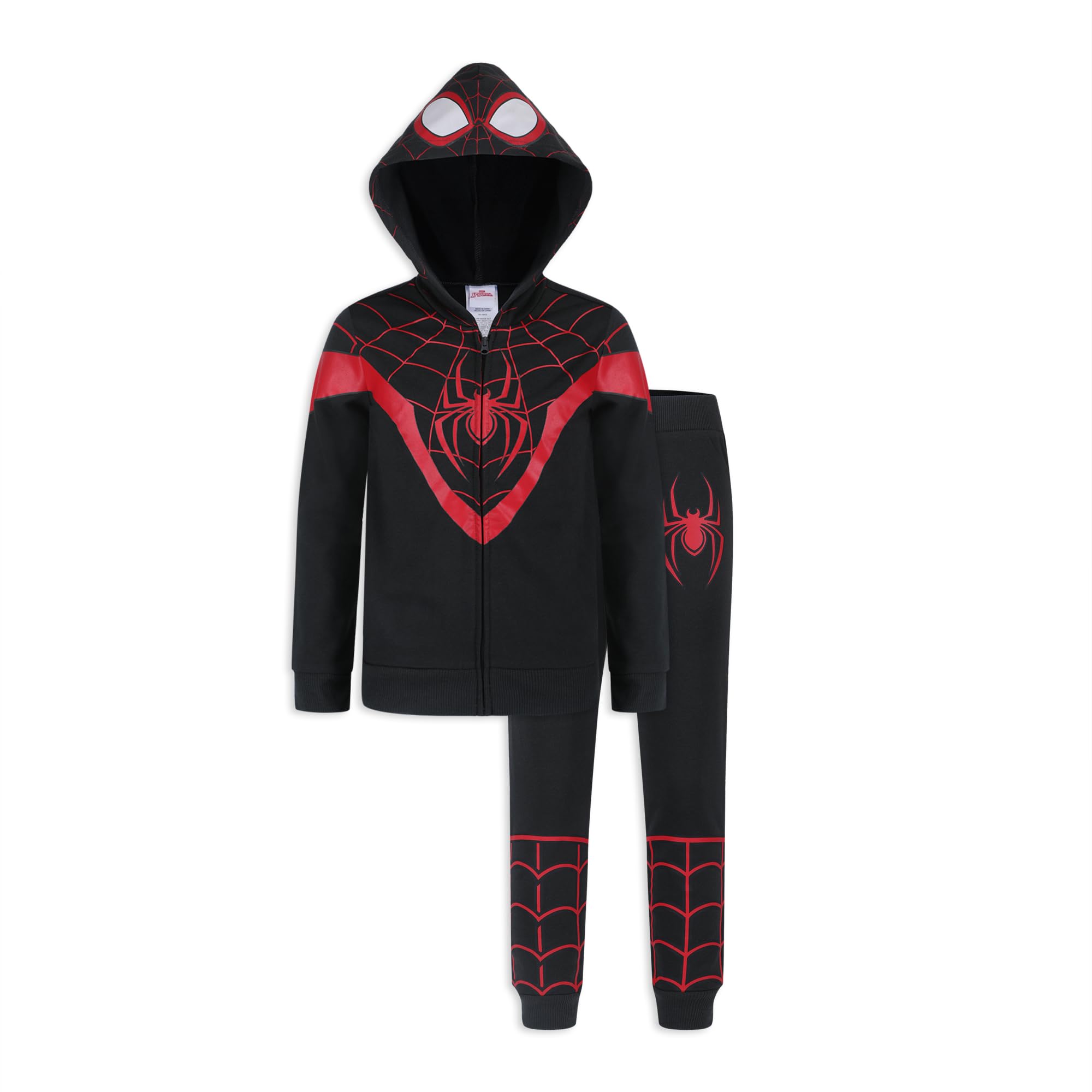 Marvel Spider-Man, Miles Morales, & Venom Boys Zip Up Hooded Sweatshirt and Pants Set for Toddlers and Big Kids – Black/Red