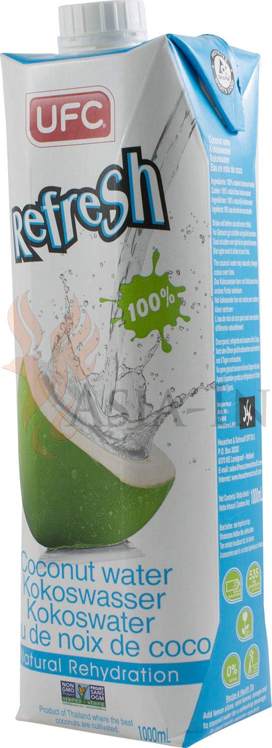 UFC Reines Kokoswasser 100% Pure Kokosnusswasser Thailand 1 Liter Coconut Water 24er Pack