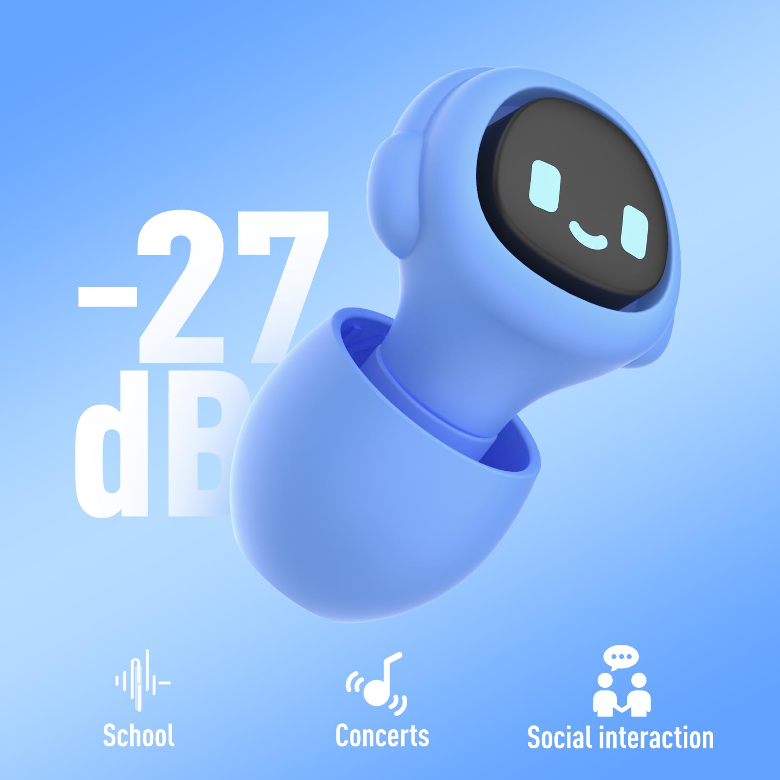 Bouchons d'oreilles pour enfants de 5 à 12 ans, 27 dB, réduction du bruit, bouchons d'oreilles extra petits pour enfants pour la sensibilité au bruit, la socialisation, le sommeil, la concentration, 4