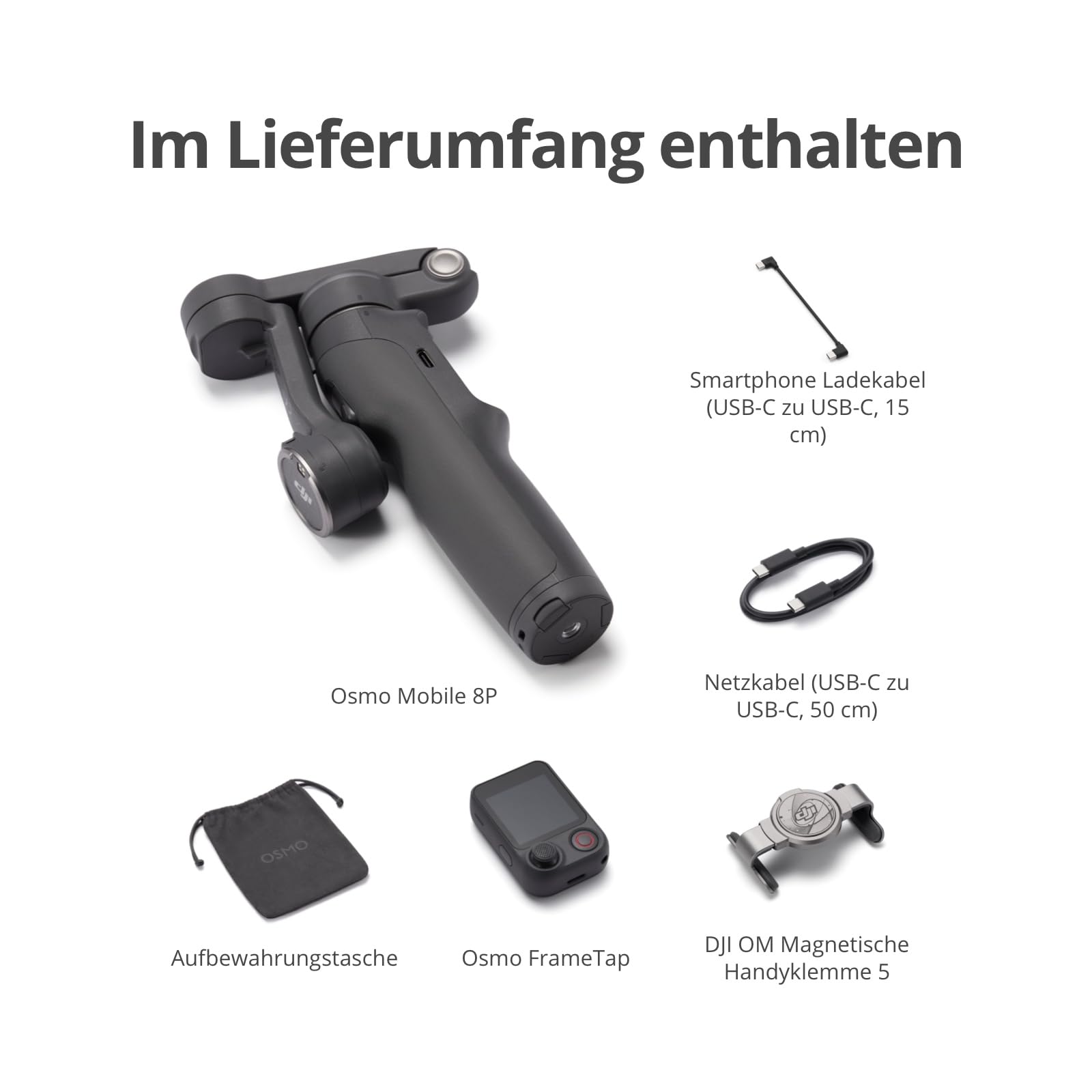 Osmo Mobile 8P Gimbal-Stabilisator für iPhone & Android, Fernsteuerung | Natives Tracking, Verlängerungsstab & Stativ integriert, 10h Akku, 3-Achsen-Stabilisierung, 360°-Schwenk, Smartphone-Gimbal