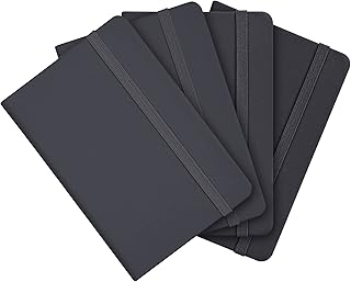 SIMDAO 4Pcs A6 Notebooks, Pocket Notebook Small Notebook Mini notebook with Marker Ribbons and Elastic Closure, 160pages(80sheets) 80g/m, New Hardback Journal Notepad(Black, 14X9.5cm)