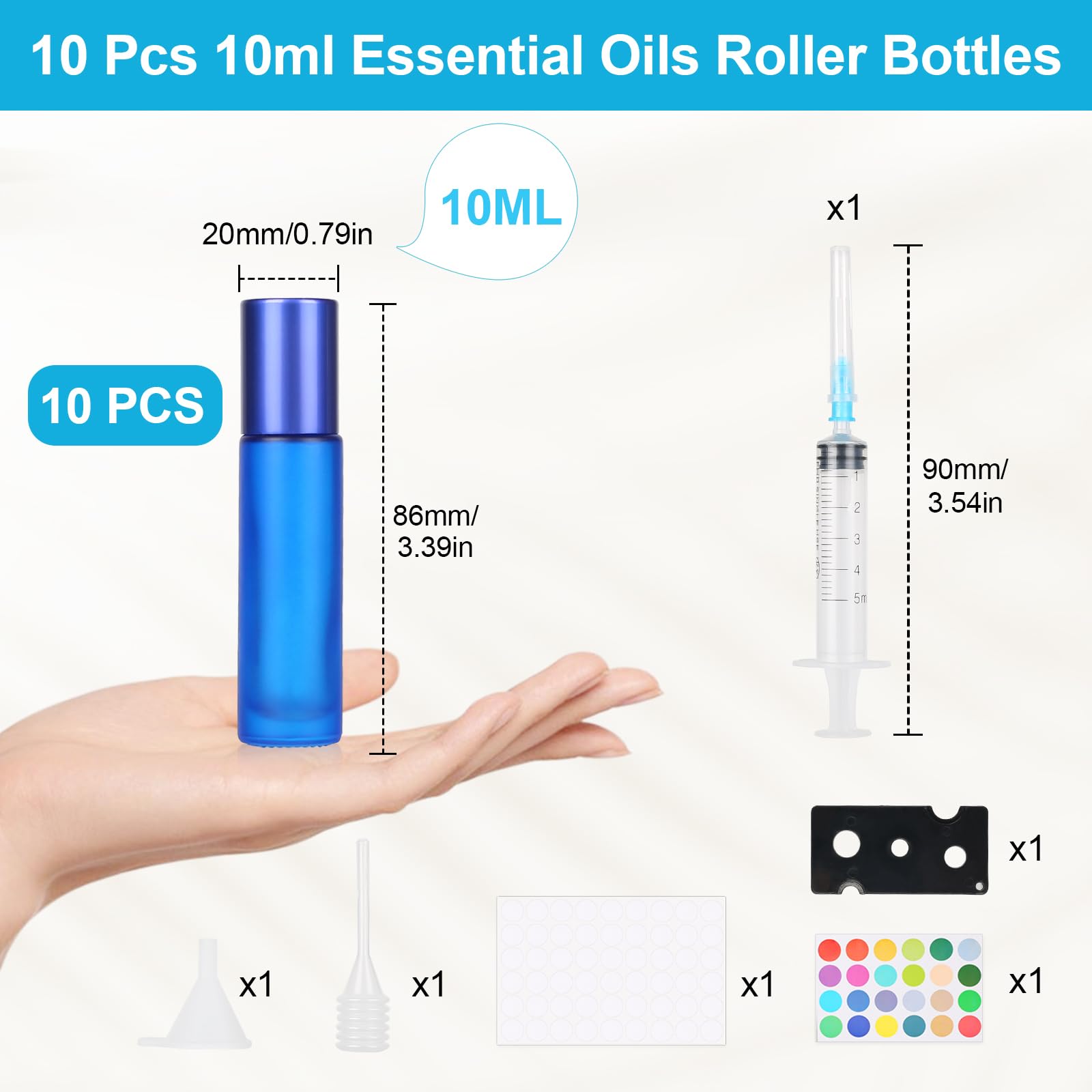 Samulee 10 pezzi bottiglie a rullo di olio essenziale, bottiglia Roll on vuota 10ml, bottiglie di vetro multicolore palle a rullo in acciaio inox 10ml per profumo massaggio olio essenziale