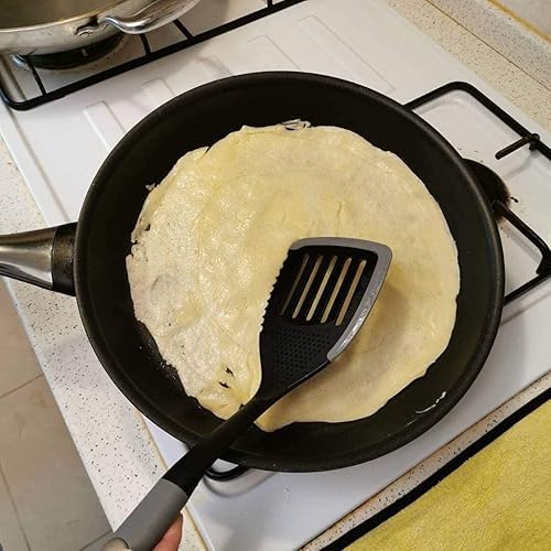 EZ KITCHEN Gadgets de cocina de silicona ranurada Turner multifuncional resistente al calor Nylon utensilios de cocina con borde de silicona, gris y