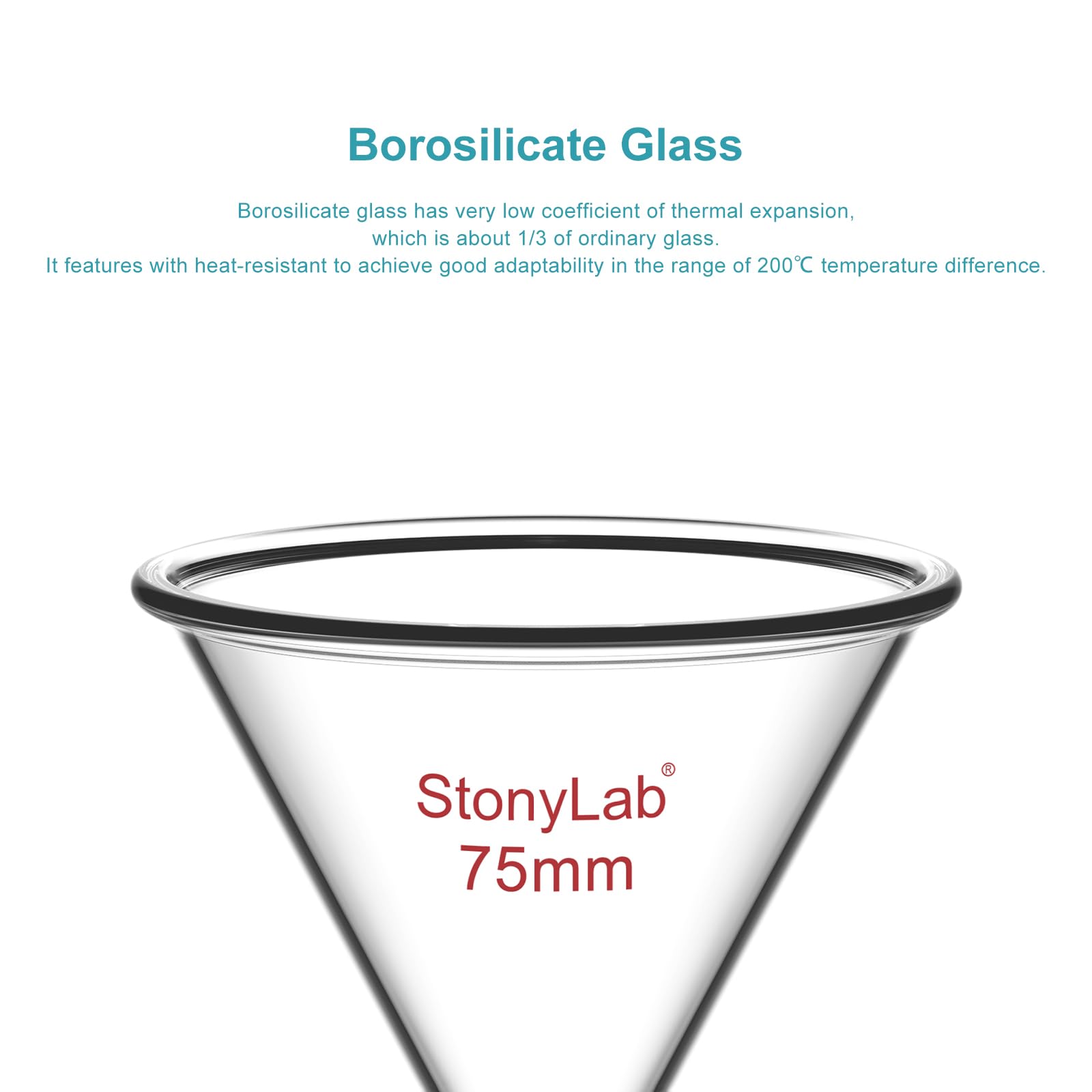 stonylab Entonnoir à Poudre en Verre à Tige Courte avec Diamètre Extérieur Supérieur de 75 mm et Joint Intérieur 24/40, pour Usage en Laboratoire Chimique Uniquement