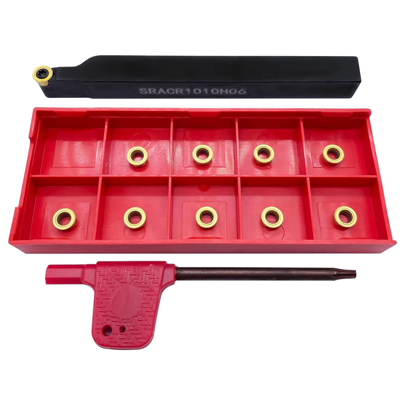 Barra di tornitura da 3/8 di pollice SRACR1010H06 Portautensili per tornitura cilindrica in metallo duro e 10 pz RCMT0602 R3 Inserti per tornitura in metallo duro