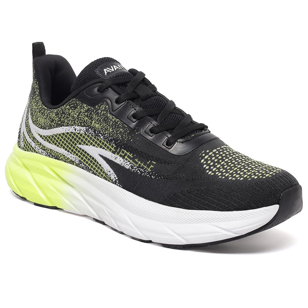 AVANT Men's SonicWave Running Shoes - Superior Cushioning, Enhanced Grip TPR Outsole, Superior Traction, Anti Skid, Lightweight, Shock Absorption Tech, Sports Footwear (AVMSH203CL02UK9_Black_UK9)