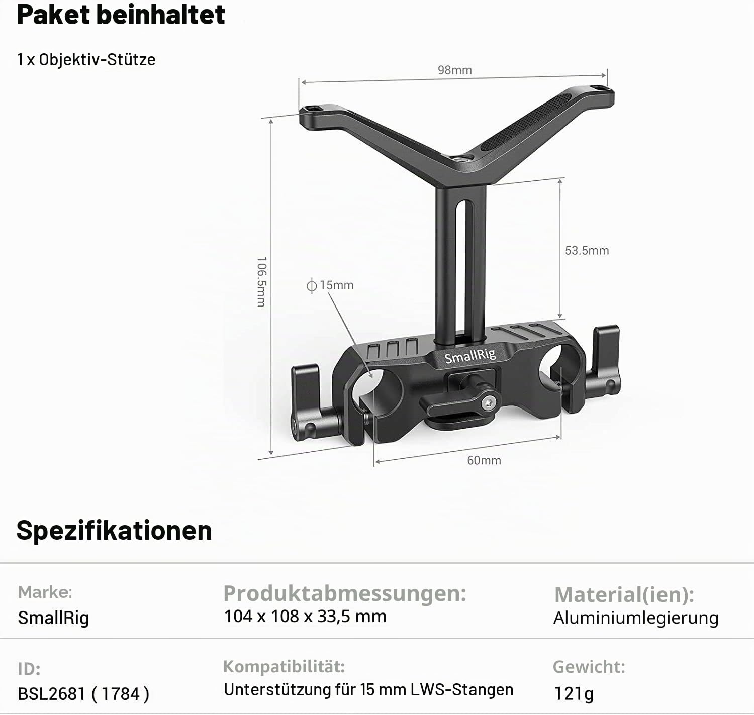 SMALLRIG 15mm LWS Linsenunterstützung für Langes Objektiv - BSL2681