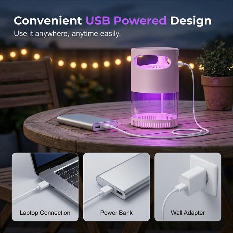 UV Ｍ𝐨𝐬𝐪𝐮𝐢𝐭𝐨 К𝐢𝐥𝐥𝐞𝐫 Lamp, Quiet 360° Omnidirectional Ι𝐧𝐬𝐞𝐜𝐭 Trap, USB Powered, Safe for Kids and Pets, Electric Ｍ𝐨𝐬𝐪𝐮𝐢𝐭𝐨 𝐑𝐞𝐩𝐞llent Light for Home Camping Patio (White)