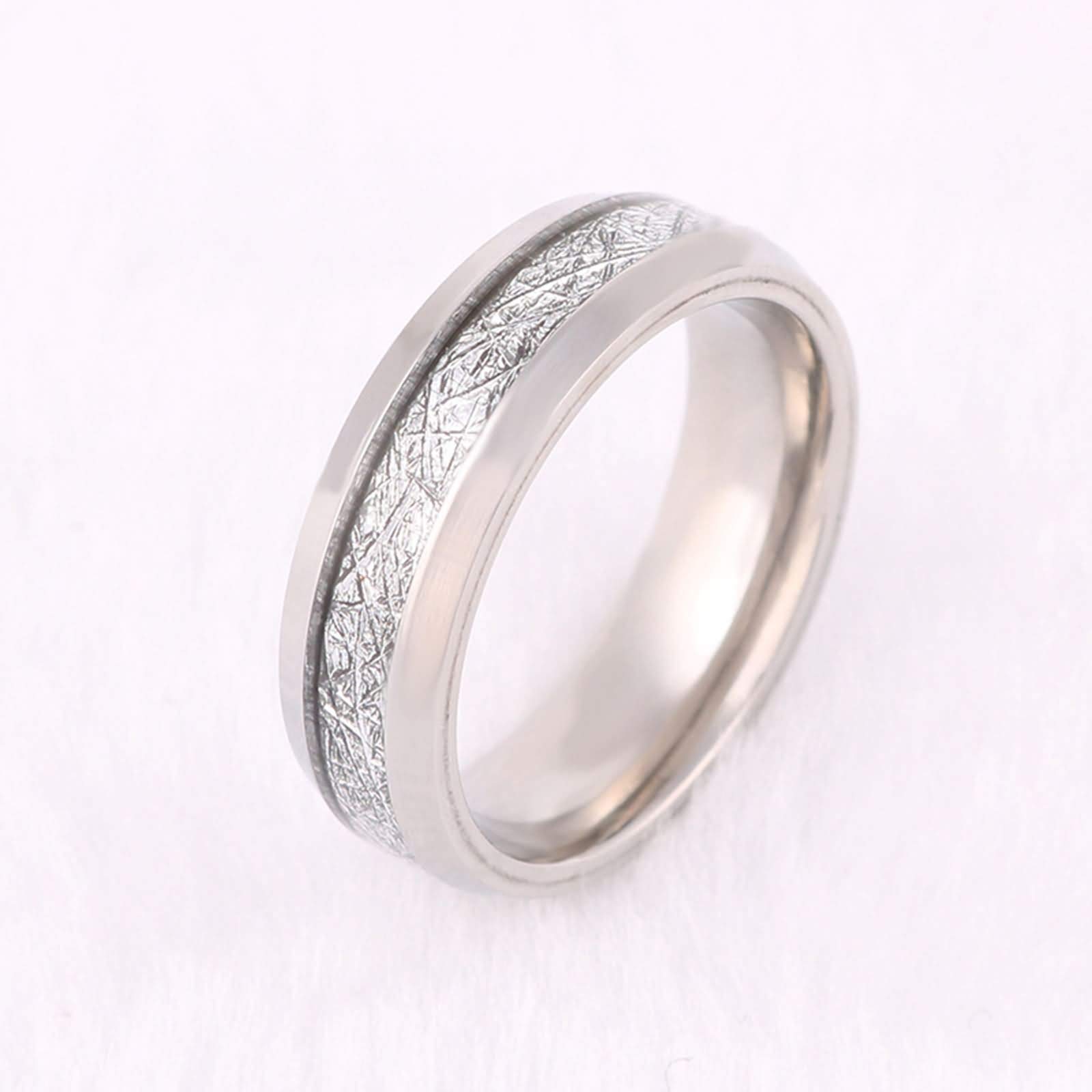 Anello Nuziale Uomo Fede Nuziale Anello di Fidanzamento Intarsio di Meteorite Anello Tungsteno Personalizzabile 6MM Anelli Tungsteno Argento Misura 12-31