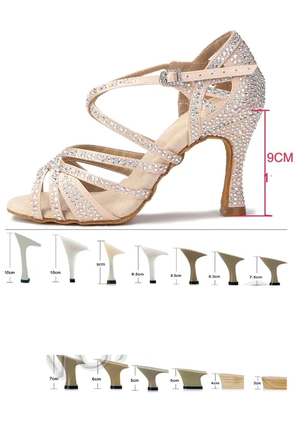 Scarpe Da Ballo Latino Per Le Donne Scarpe da ballo latino da donna in raso di seta con strass lucidi tacchi alti cubani scarpe da ballo salsa scarpe da ballo latino for le donne(Beige heel 7.5CM,5)