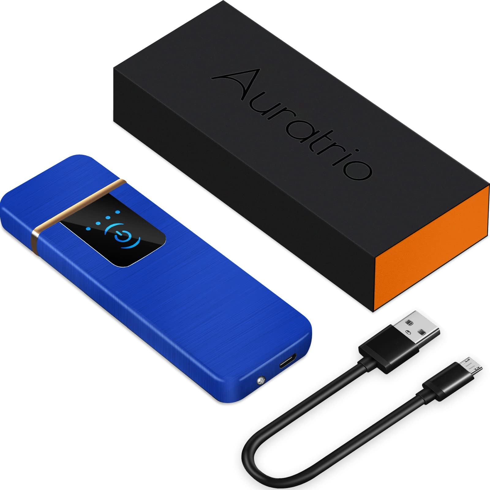 Auratrio Electric Lighter, USB Rechargeable Lighter with Fingerprint Sensor Windproof Flameless Lighter Double Sides Ignition for Cigarette, Candles, Kitchen, Outdoors, BBQ (Blue)