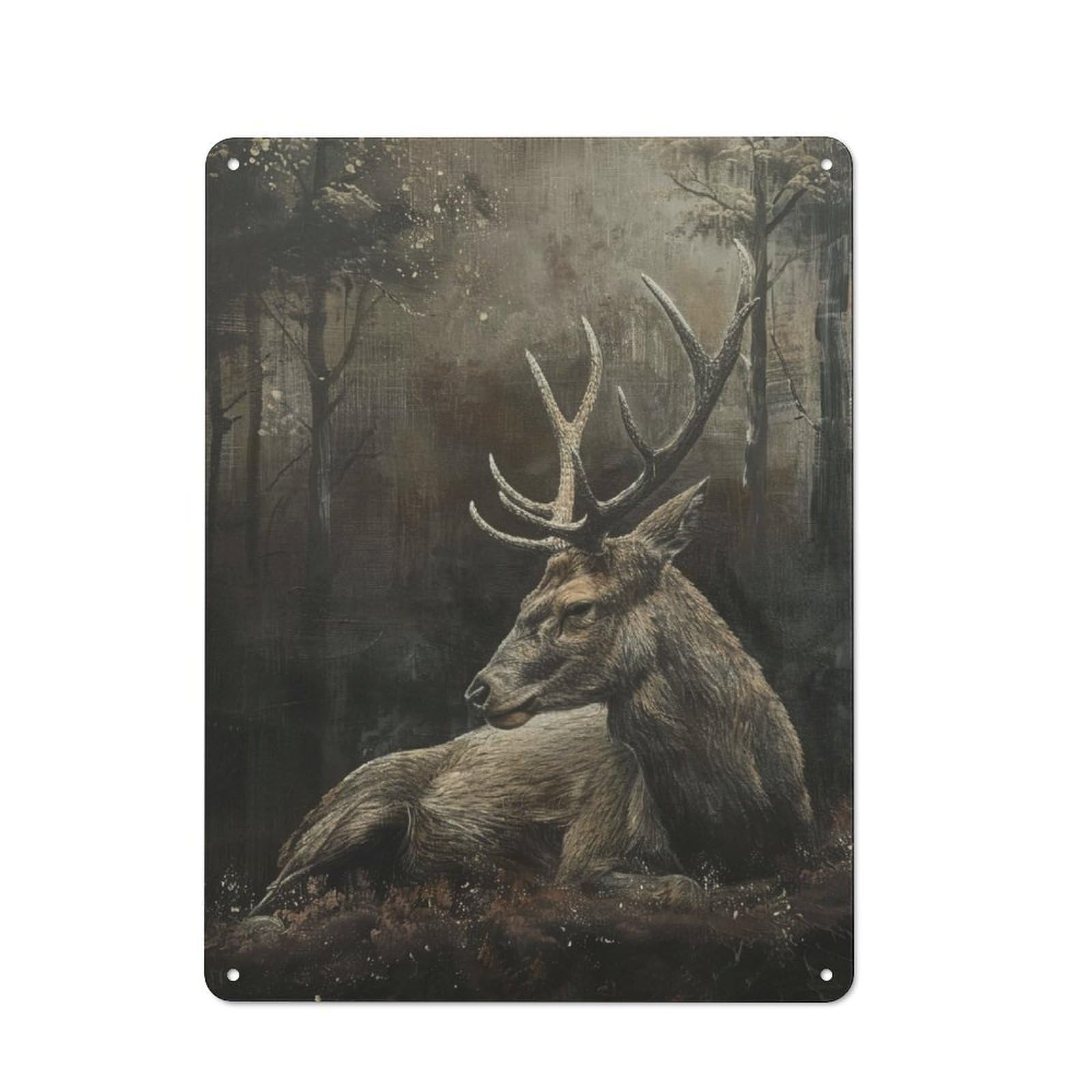 Junmoney Stag In Mystical Forest Rustic Metal Wall Sign 40X30cm Featuring For Pub Or Café, For Vintage Wall Decor Fans, For Metal Sign Collectors
