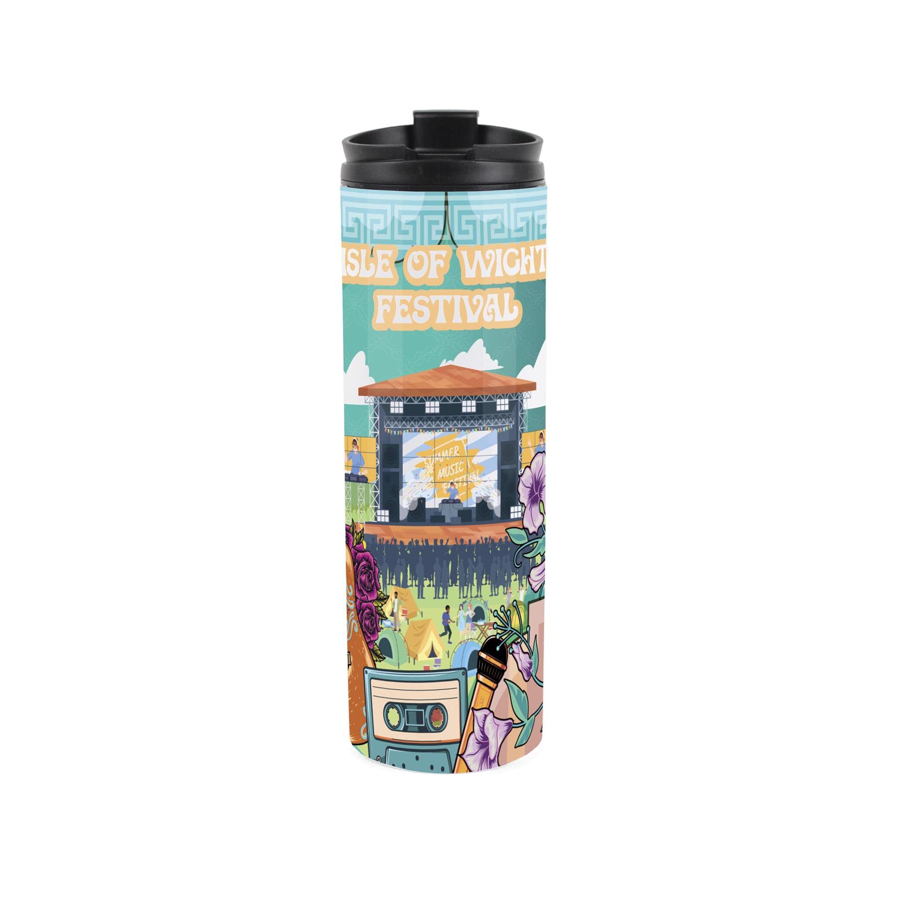 Isle of Wight Festival Travel Mug - Reusable Stainless Steel Vacuum-Sealed Double-Walled Hot/Cold Drinks Travel Flask 500ml (16 fl oz)