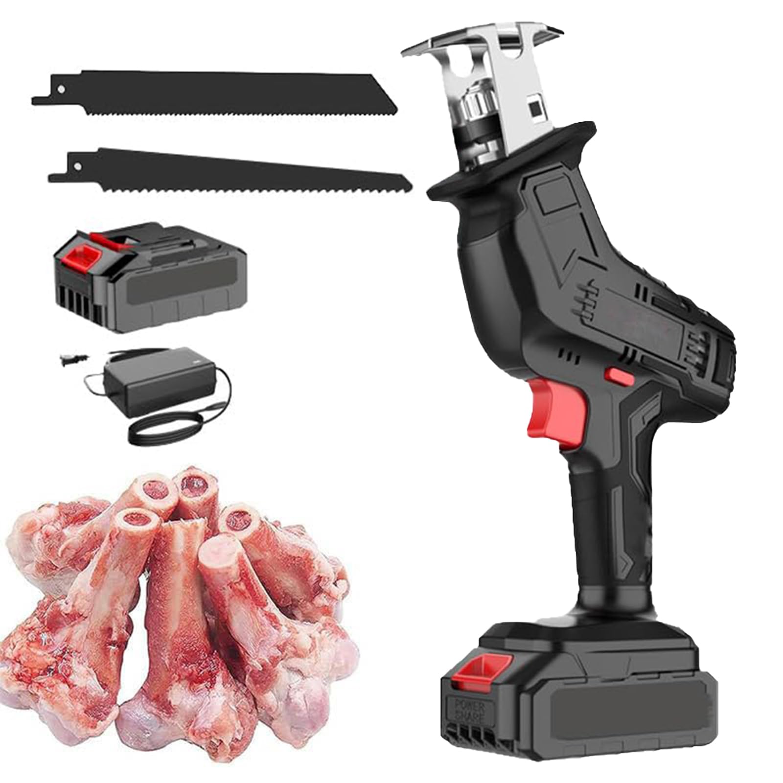 Portable Cordless Bone Saws - Electric Handheld Saws and Meat Cutter with 2 Blades, Speed Adjustment, Easy to Clean, with Non-Slip Handle, Suitable for Wood/Metal/PVC,2 Blades