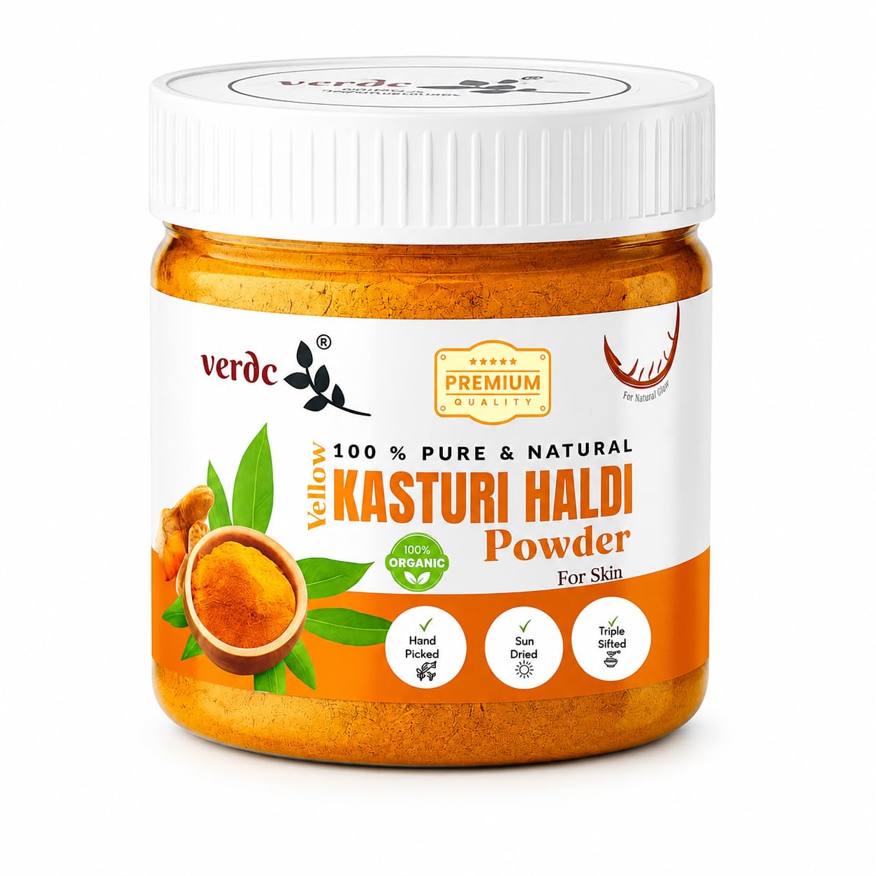 verdc - 100% Pure & Natural Yellow Kasturi Haldi/Manjal/Turmeric Powder for Face - Glow- Facepack for acne free clear skin (100 GM)