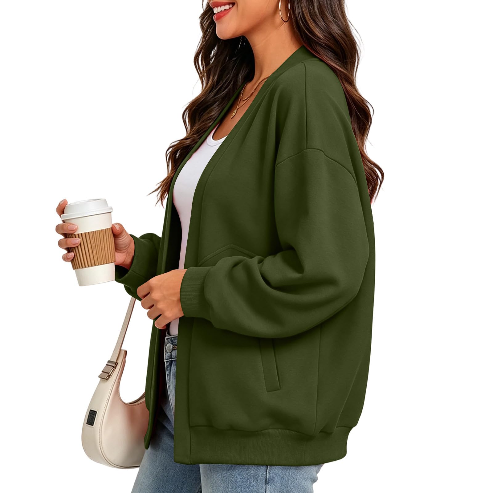 Cardigan Donna Elegante Con Tasche Maniche Lunghe Stile Casual Tinta Unita