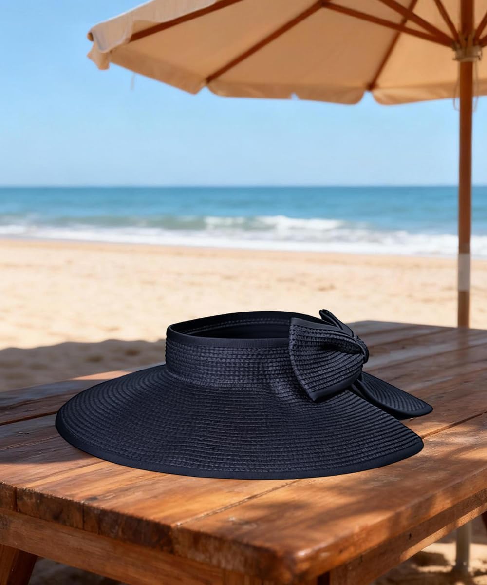 Women’s Wide Brim Visor Hat Foldable Straw Sun Hat UV Protection Beach Cap - Image 5
