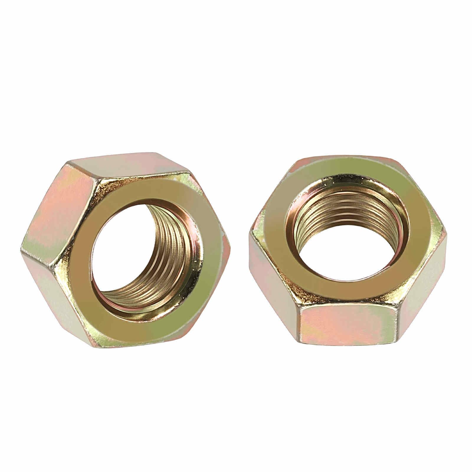 Kozelo 10pcs Hex Nuts - [7/16"-20] Carbon Steel (Grade 8) Hardware Standard Inch Fine Thread Metal Nuts for Heavy Structural Machinery Fastening, Colored Zinc Finish, Yellow