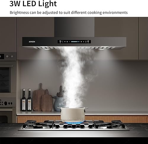 Miniatura 3 de IKTCH Campana extractora Island de 900 CFM, campana extractora de acero inoxidable de 30 pulgadas con canalizado, detección de gestos y control
