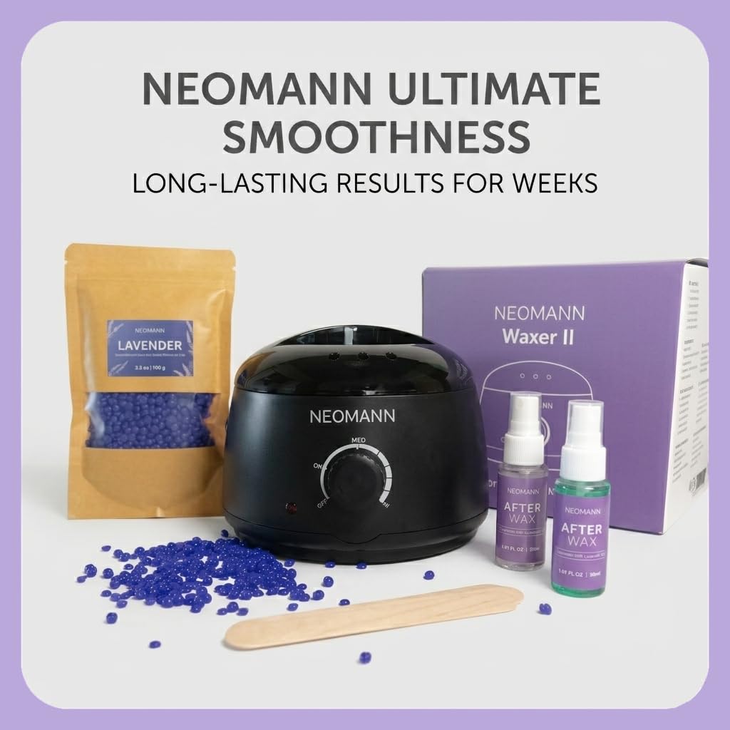 Waxer II LAV Kit Ceretta Brasiliana Professionale | Scaldacera Nero con Pentolino Antiaderente, 400g Perle di Cera alla Lavanda, Spray Pre e Post Epilazione e 20 Spatole
