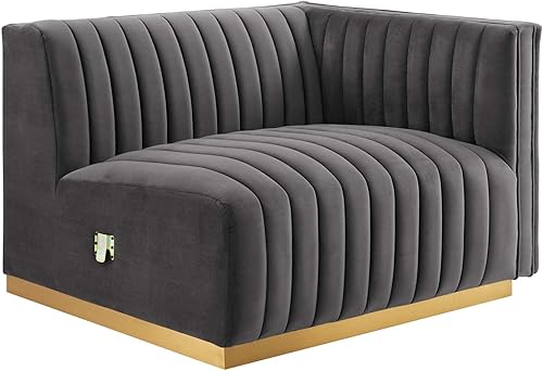 Miniatura 207 de Modway Conjure - Sofá seccional tapizado de terciopelo de alto rendimiento, con canal, silla sin brazos en negro y gris Negro-Gris,Negro