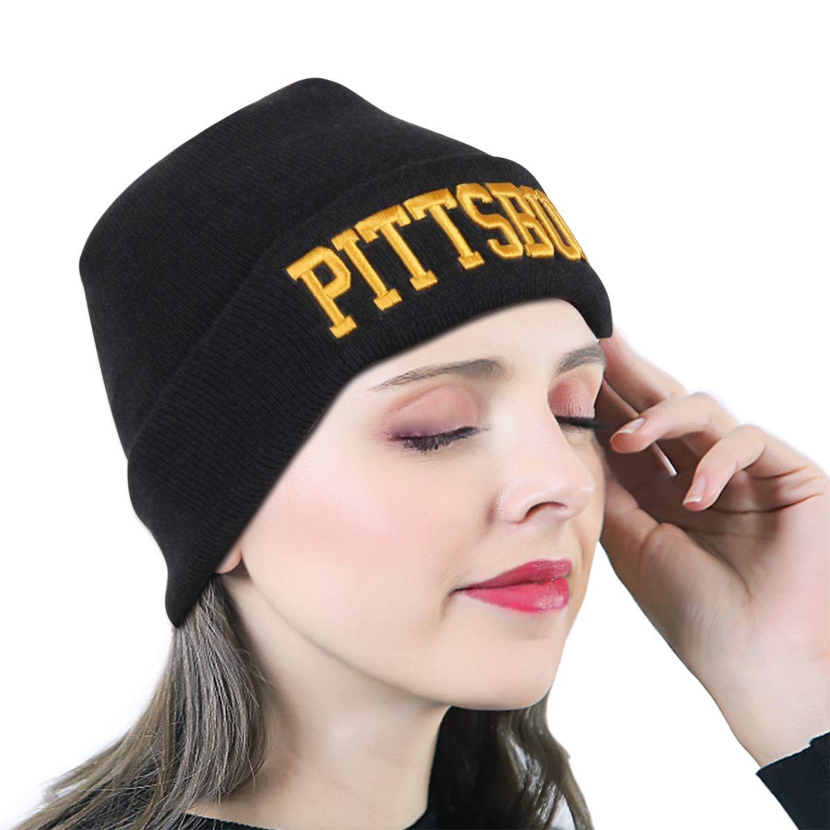 Condition photo showing New/Like New for classic knit beanie hat for women men, soft stretch cuffed winter thick hats skiing beanies