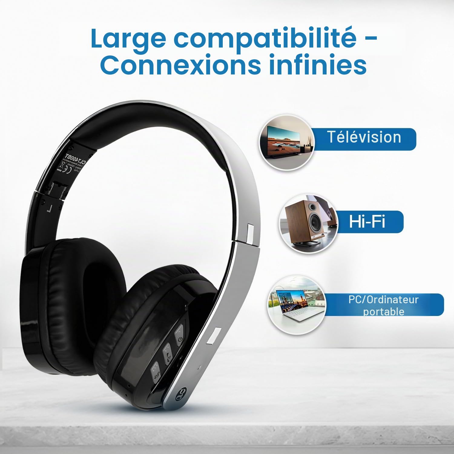 Geemarc CL7400 Opti Casque TV sans Fil amplifié avec connecteur Optique Casque Supra-auriculaire pour TV, Smartphones et PC Perte auditive Faible à sévère Version Britannique