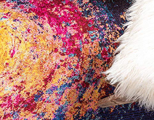Image of Unique Loom Estrella Collection Abstract, Gradient, Modern, Sunburst, Distressed Area Rug (3' 3 x 5' 3 Rectangular, Multi /Navy Blue)