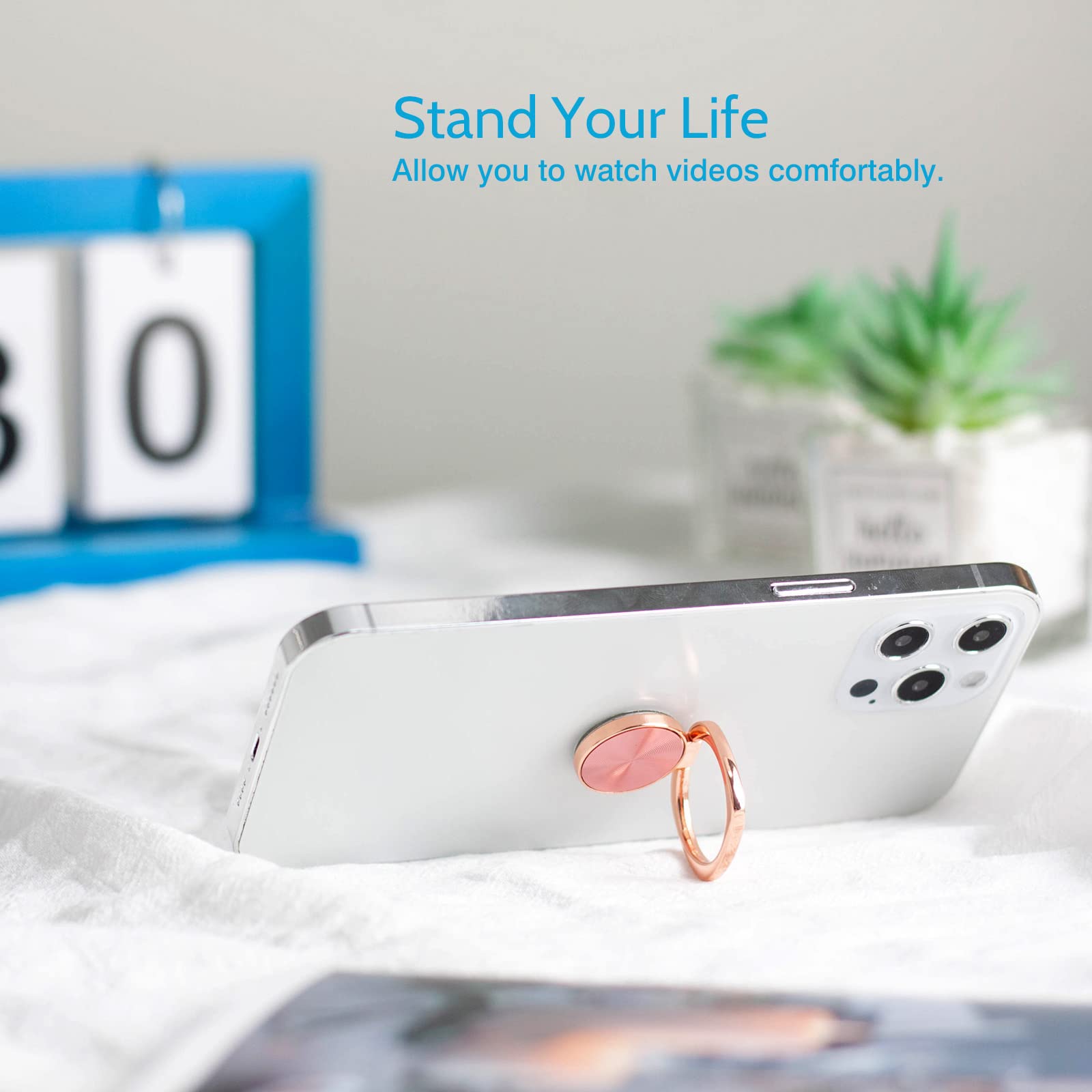 [Confezione da 2] Supporto ad anello per telefono cellulare con struttura arrotondata, rotazione a 360 gradi, con impugnatura in metallo lucido, accessori per smartphone (oro rosa)