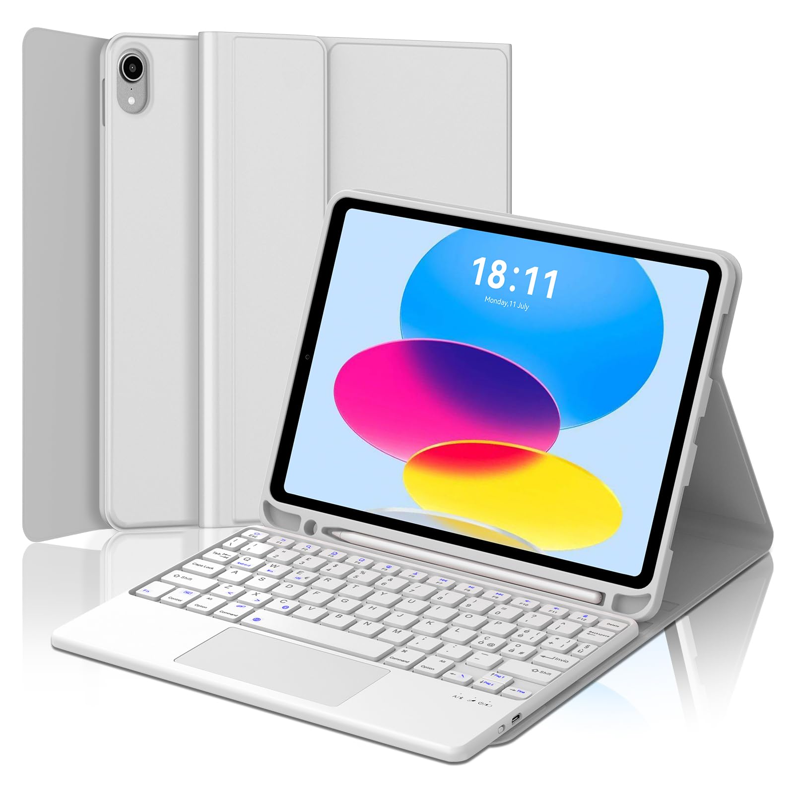 Teclado con Touchpad para iPad A16 11 Generación/10 Generación 2025/2024 | Funda con Español Ñ Teclado para iPad 10.ª/11.ª Generación 2024/2025 Bluetooth con Trackpad, Gris Claro