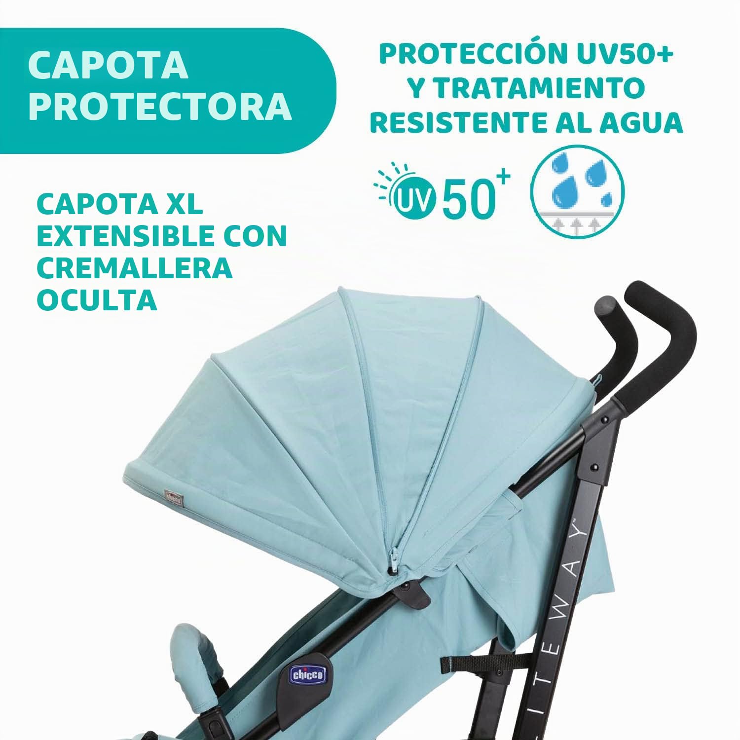 Chicco Silla de Paseo Liteway 4, Chasis de Aluminio Ligero, De 0 a 22Kg, Límite de Peso 25Kg, Manillas Acolchadas, Respaldo en 4 Posiciones, Reposapiernas, Capota XL Ajustable, Azul (Hydra)
