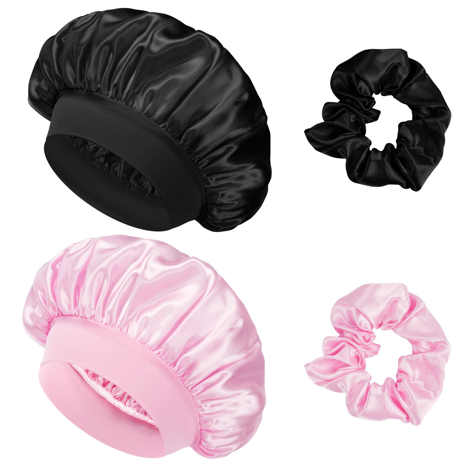 Flintronic 2 Pezzi Donna Berretto Da Notte Raso, Cuffia da Bagno Elastica per Donne, Cuffia Seta Capelli Ricci, Dormire in Raso Morbido e Confortevole
