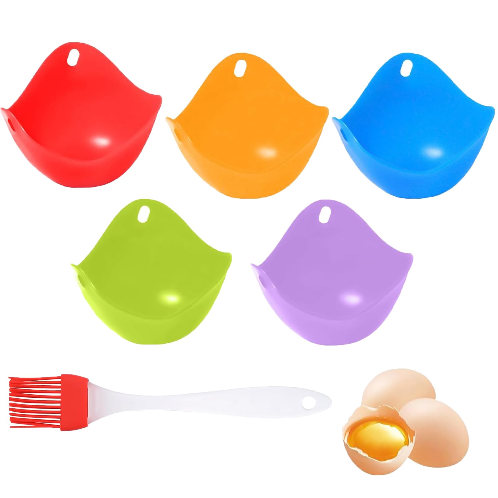 5 Pack Silicone Poached Egg Moulds, 9x6.5 cm Non-Stick Egg Cups with Brush