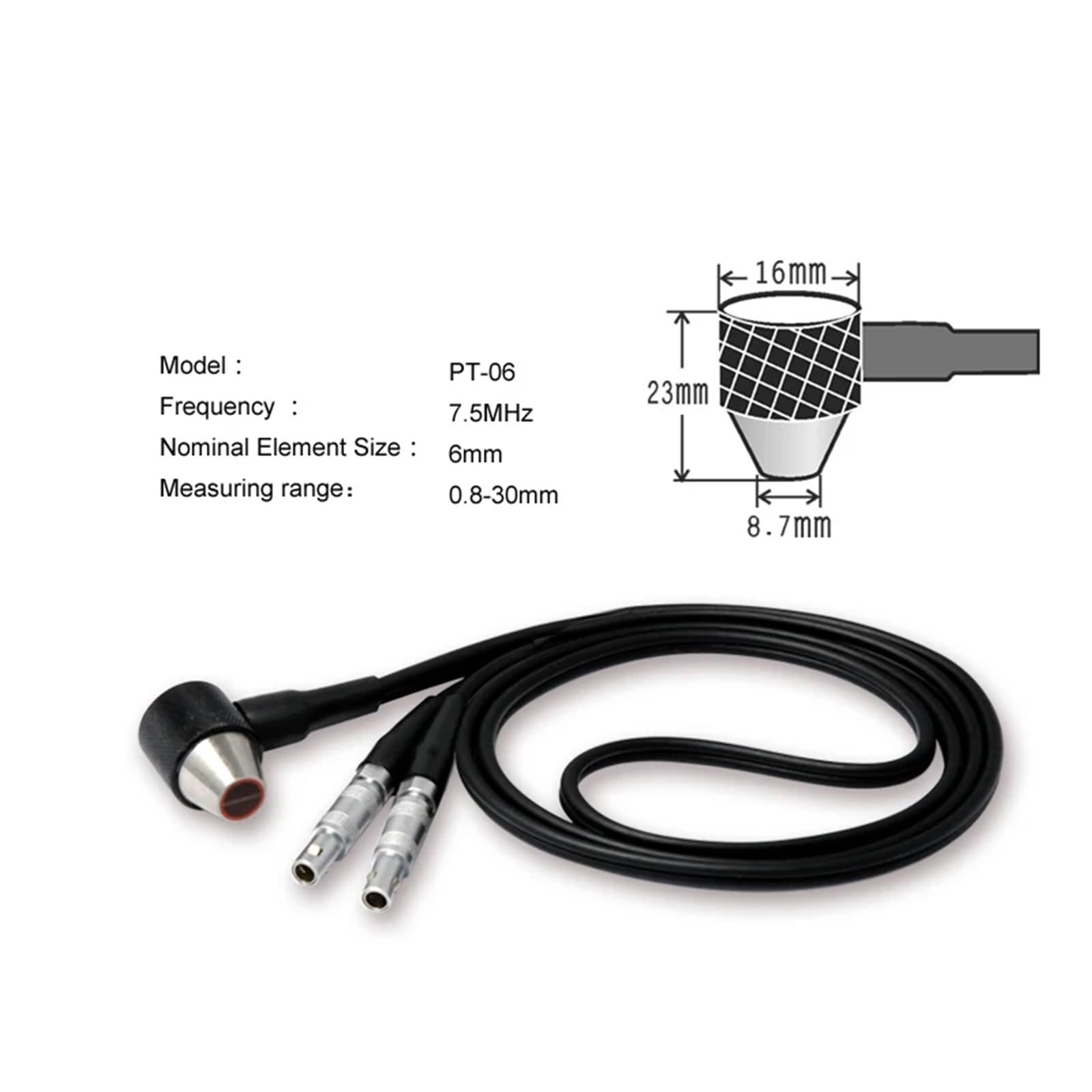 Sonda PT-06 LEMO00 Element złączowy Średnica 6 mm Ultradźwiękowy miernik grubości Podwójny przetwornik 7,5 MHz