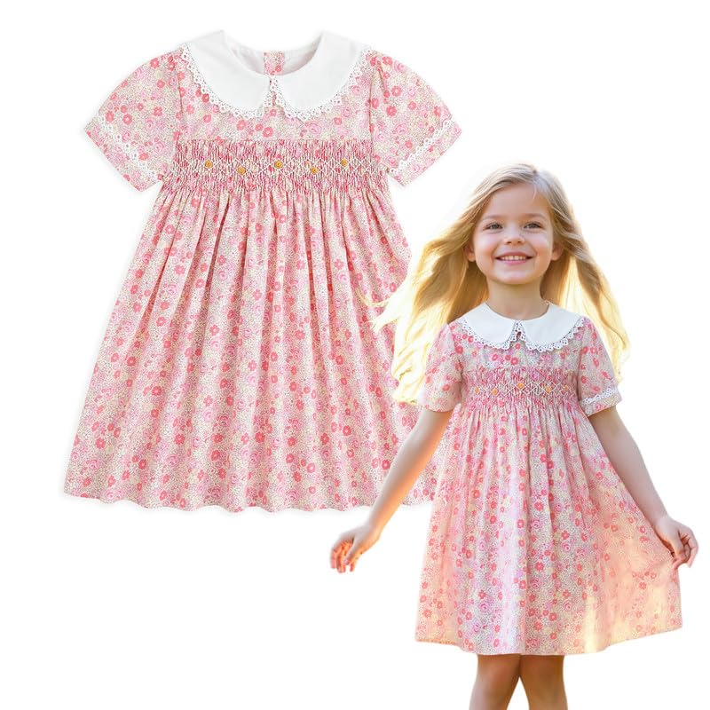 Curipeer Toddler Girl Dress Summer Floral Dresses for Girls Short Sleeve Playwear Sundress