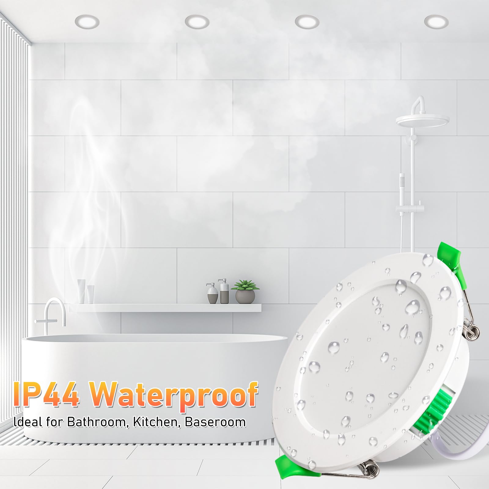 Hossom Downlight LED Techo Empotrable 7W 600LM, 230V IP44 Focos LED Interior Techo, Corte 67-75mm, Led Blanco Cálido 3000K, Natural 4000K y Frio 6500K, Pack 6 Foco Empotrablepara Cocina, Salón, Baños