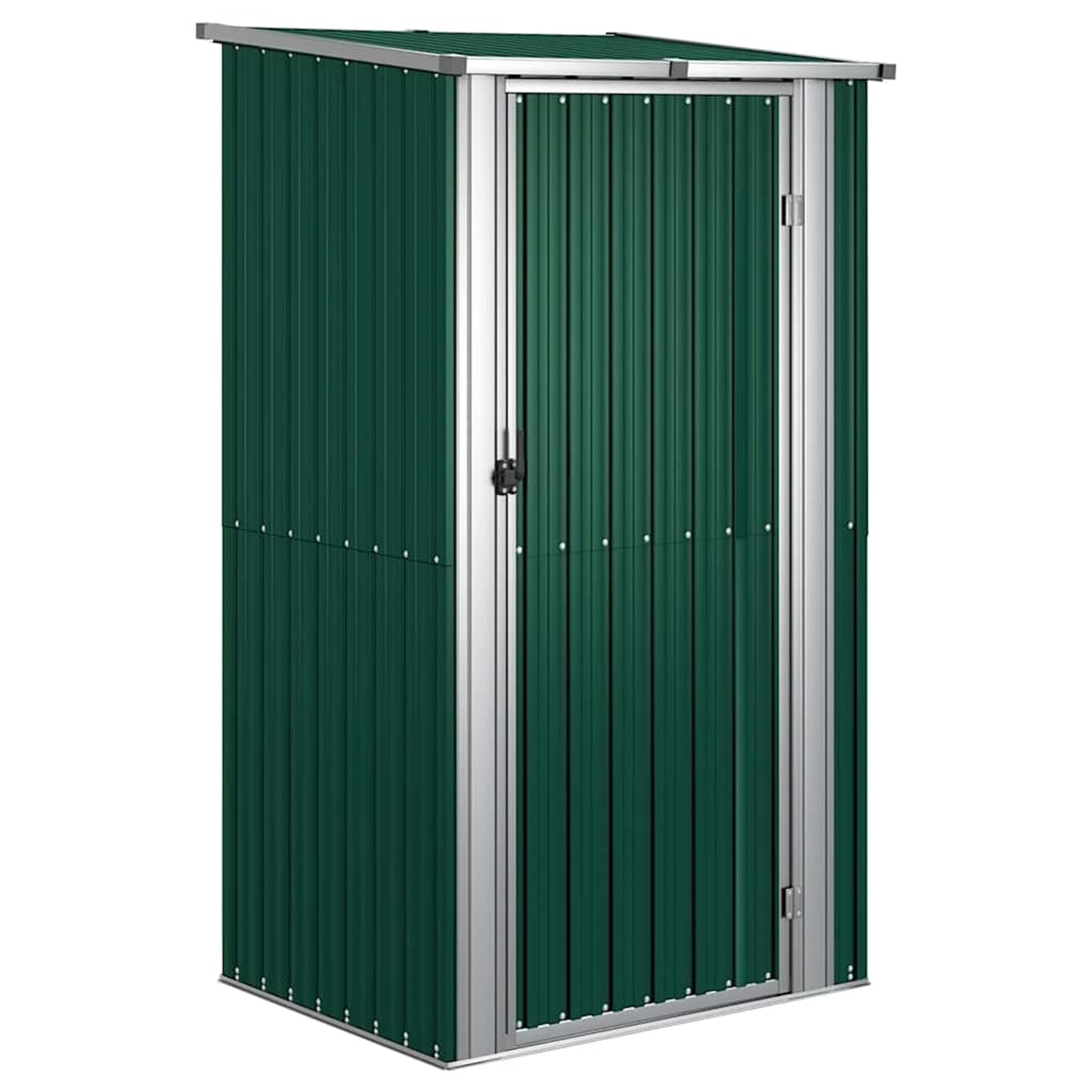 Caseta de jardín verde 118,5 x 97 x 209,5 cm de acero galvanizado con puerta con cerradura y techo inclinado, cobertizo para herramientas, jardín y almacenamiento exterior