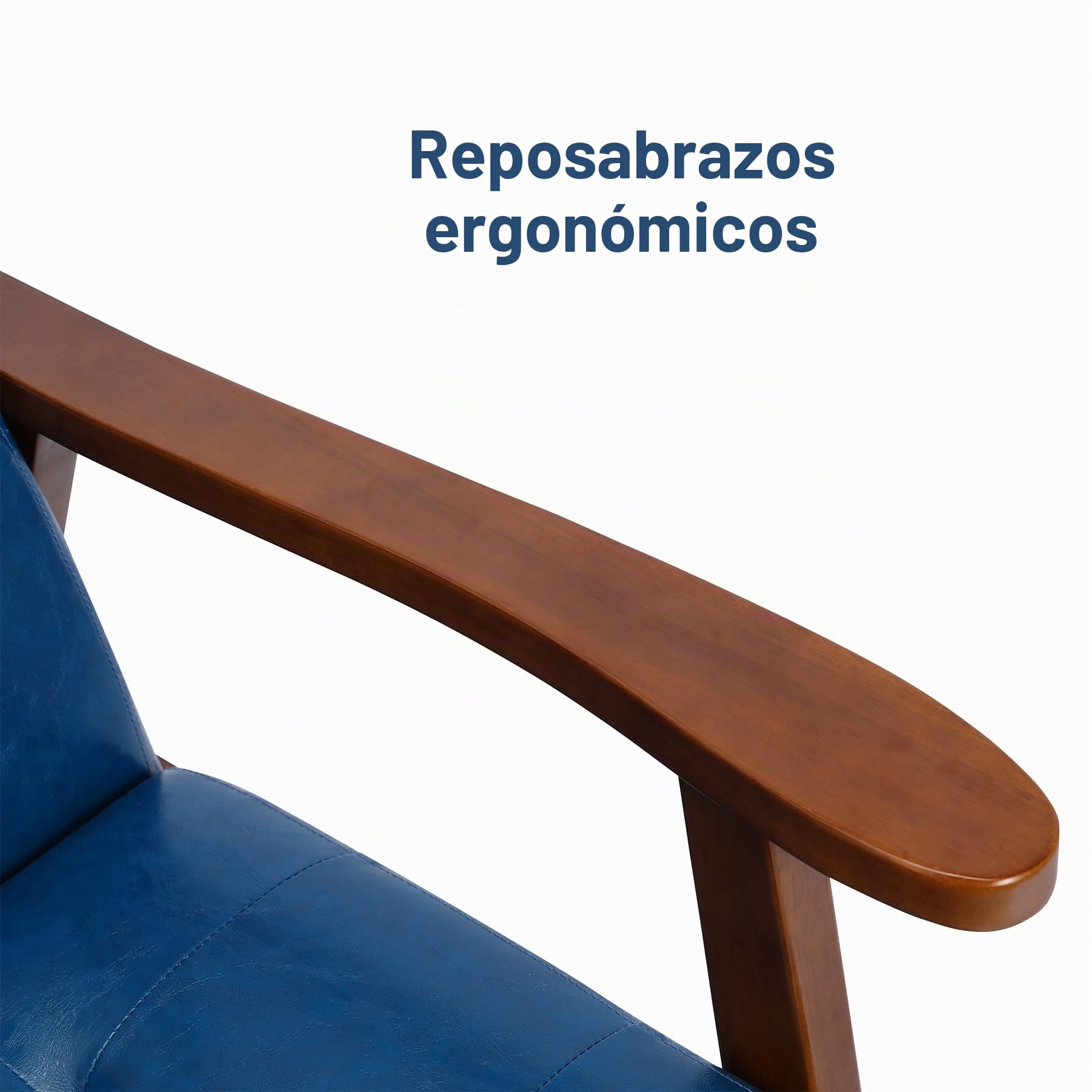 Sillón Retro de Madera Maciza para Salón - Tapizado con Reposabrazos, Marco Medieval - Diseño de Piel Sintética y Roble para Dormitorio, Café, Balcón(Azul)