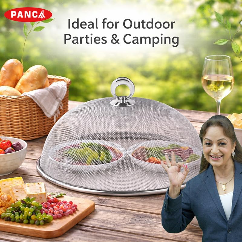 PANCA Metal Mesh Food Cover Dome 28 cm | Fly & Mosquito Proof Plate Serving Cover | Kitchen Accessories | Reusable Net Jali with Fine Steel Mesh | Picnic, Outdoor Dining & Home Use 2