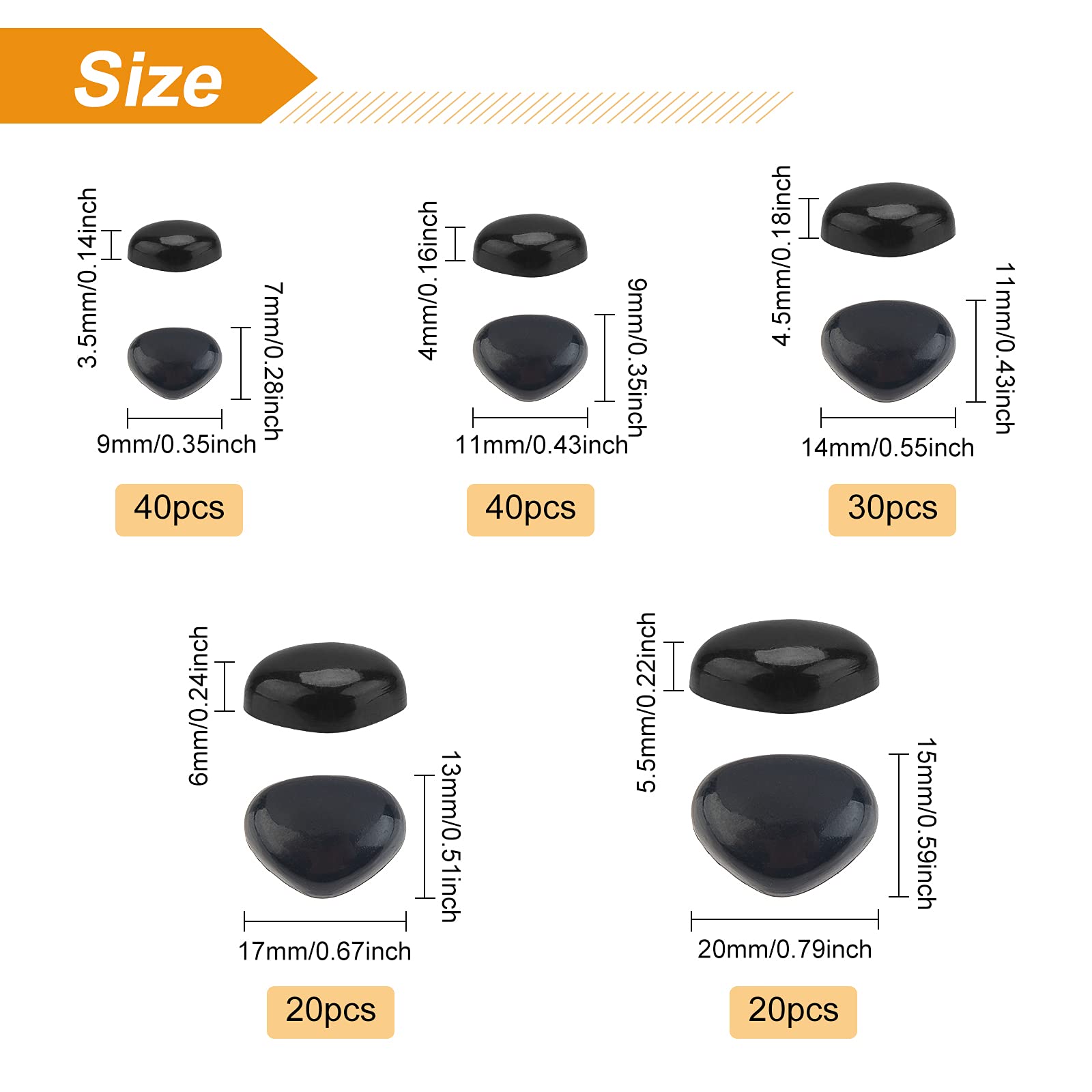 100 Nasi Di Sicurezza In Plastica - 5 Dimensioni Per Amigurumi E Peluche | Triangolo Piatto | Per Bambole Fai-Da-Te