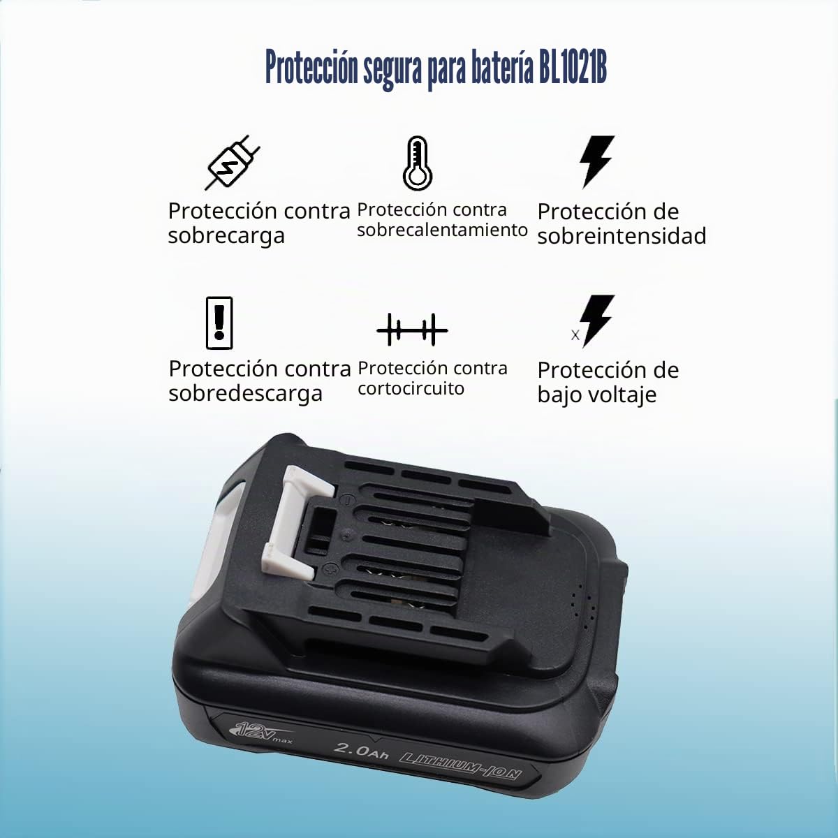 BL1021B 2PCS 2,0A 12V Batería con Cargador DC10WD, Compatible con Makita CXT BL1041B BL1020B BL1021B BL1015 BL1016, Compatible con Makita DF031D DF0331D TD110D JR103D DC10SB DC10WC