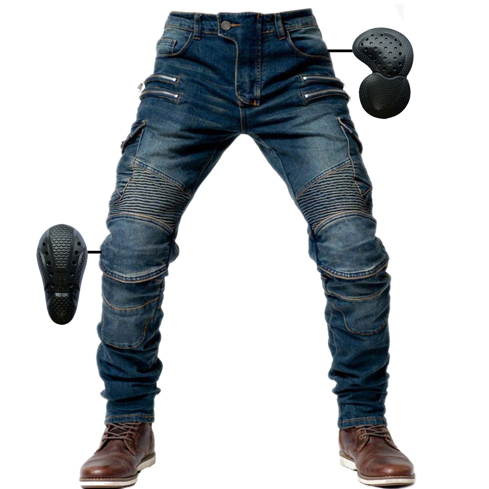 SHUOJIA Herren Motorradhose Jeans mit Schutz Motorrad Biker Pant 4 X Schutzausrüstung (Blue,L)